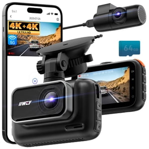 IIWEY 4K+4K Dash Cam Front and Rear, 5G Wi-Fi 64GB SD Card Included, STARVIS Dash Camera for Cars, 3 Inch IPS Screen, Dual Channel HDR Night Vision,