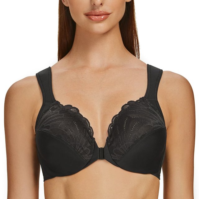 CHUANK Underwire Front Closure Bras for Women Black 34B