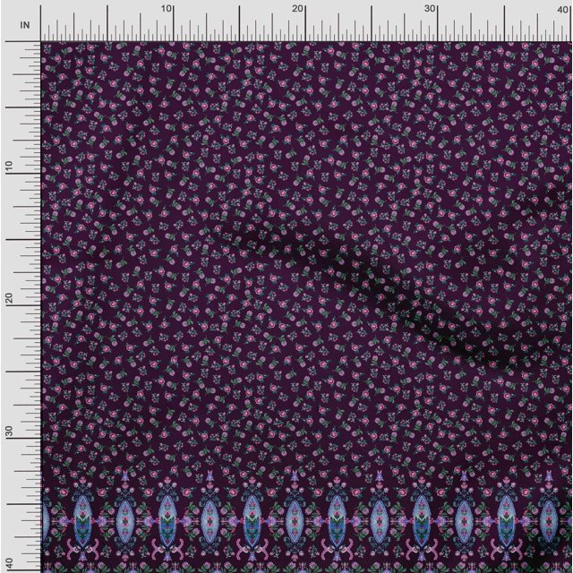 Soimoi Polyester Crepe Fabric Floral & Leaves Panel Printed Fabric 1 Yard 42 Inch Wide