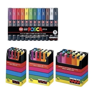 (4 (types) - Stylo de marquage de peinture Uni-posca BUNDLE SET , Crayon Mitsubishi Uni Affiche de Posca Stylos de marquage couleur Point Extra Fin 12 Couleurs , Fin 15 , Moyenne 15 , Poêle 15 - Importation au Japon
