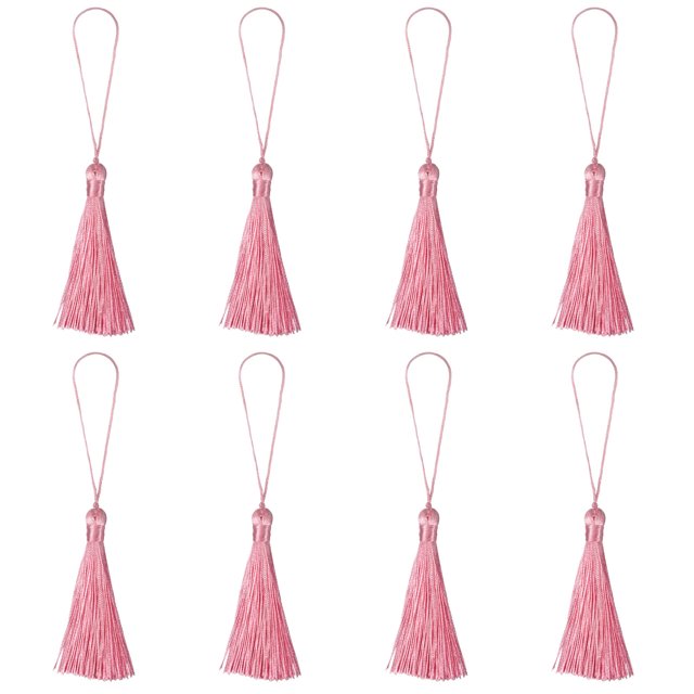 Unique Bargains 6.5' Silky Bookmark Tassels with Loop for DIY Craft Accessory, 8Pack Pink