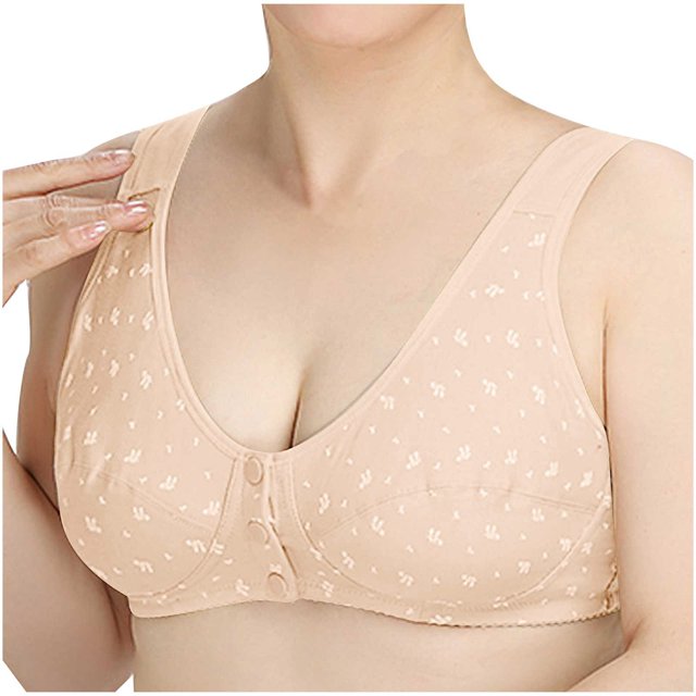 Timegard Wirefree Bras for Women Print Front Closure Button Breathable Comfort Seniors Bras with Support