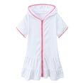 thumbnail image 1 of Girls' Terry Cloth Swim Cover Up - Hooded Zip Bathrobe - Absorbent Beach Dress - 3-11Y Sizes - Short Sleeve, 1 of 8