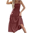 thumbnail image 1 of Timegard Robes d'Été pour Femmes Sans Manches à Volants Col Carré Couleur Unie Robe d'Été de Plage Décontractée Smockée, 1 of 7