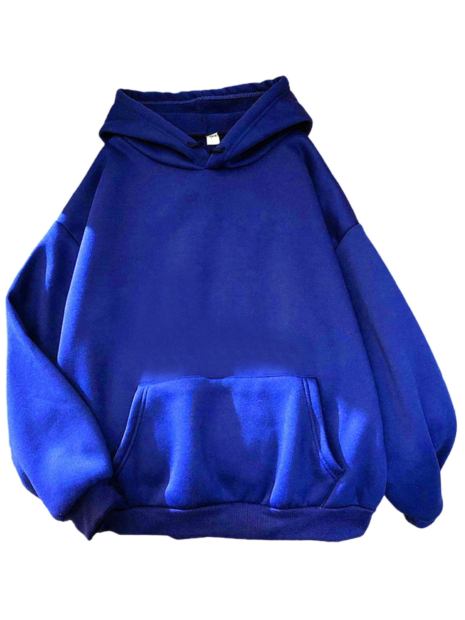 Innerwin Hoodies Fleece Women Sweatshirt Sport Solid Color Loose Fit Hooded Tops Blue M