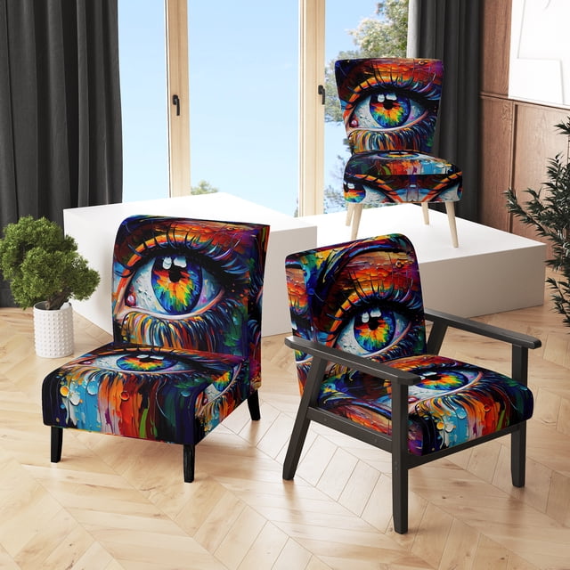 Designart "Vibrant Colorful Eye II" Blue Modern Upholstered Accent Chair - Modern Arm Chair For Living Room