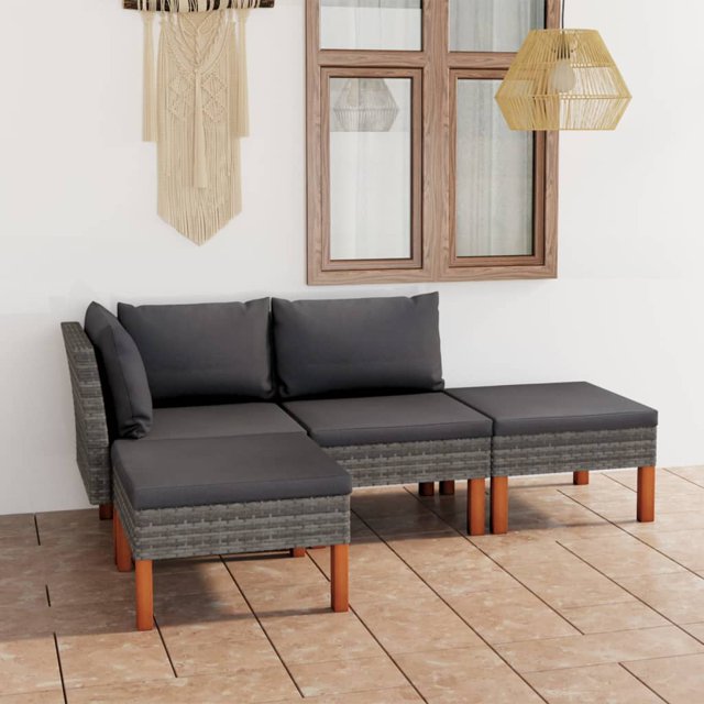 vidaXL 4 Piece Garden Lounge Set with Cushions Poly Rattan Grey