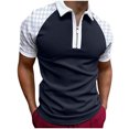 thumbnail image 1 of EGNMCR T-Shirts pour Homme Hommes Décontracté Uni Col Rabattu Chandail Patchwork Fermeture Éclair Manches Courtes Blouse Cadeaux pour Hommes, 1 of 7