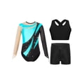 thumbnail image 1 of Zaldita Kids Girls Gymnastics Leotards Shiny Rhinestones Mesh Back Keyhole Unitards Jumpsuits with Crop Tops Shorts Turquoise 8, 1 of 5