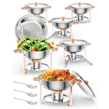 Towallmark 5QT 6 Packs Chafing Dish Buffet Set,Chafers and Warmers Food Servers Sets with Lid & Lid Holder, Spoon & Tweezer for Catering Events Parties Weddings Dinners,Rose Gold
