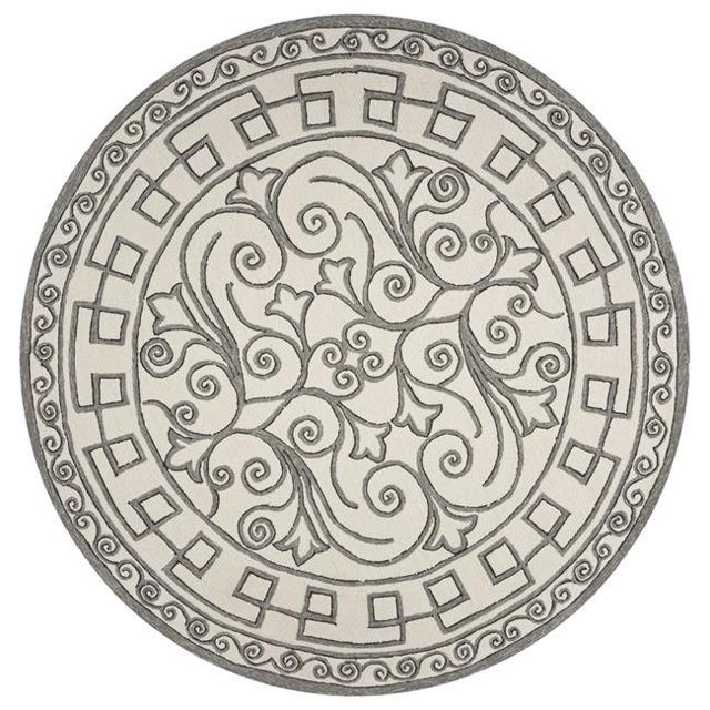 HomeRoots 354136 Tapis Rond en Polypropylène Traité UV Ivoire et Gris de 7 Pi 6 Po