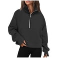 thumbnail image 1 of Womens Half Zip Hoodies Plus Size Fleece Sweatshirt Thumb Hole Cropped Pullover Fall Winter Tops, 1 of 6