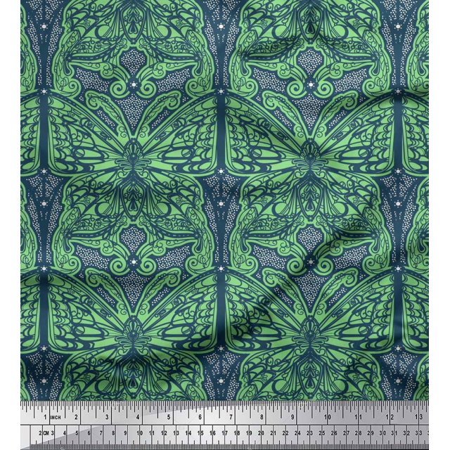 Soimoi Polyester Crepe Fabric Dot & Artistic Butterfly Print Fabric by The Yard 42 Inch Wide