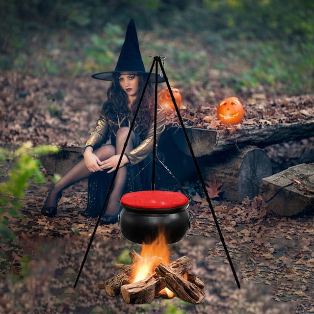 TopLLC Halloween Decorations Outdoor - Large Cauldron Halloween Decor On Tripod With Timer Lights - Plastic Cauldron Witch Halloween Decorations For Porch Yard Cauldron Halloween Deco
