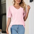 thumbnail image 3 of RKSTN Womens Tops Fashion Mesh Breathable Short Sleeve V-Neck Blouse Tops Comfortable Temperament Solid Color Tops, 3 of 4
