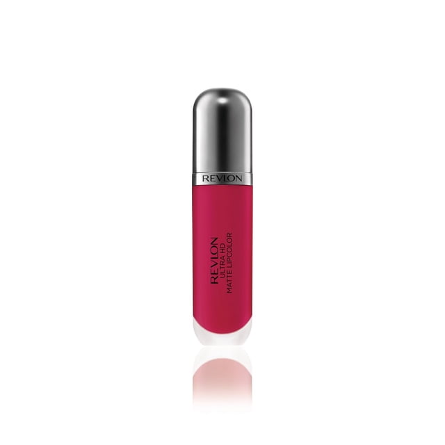 Revlon Ultra HD Rouge à Lèvres Mat en Rouge Vif avec tube Cylindrique Épuré, Embout Métallique Argenté et base Transparente, Doté d'Une Finition Mate Légère et Veloutée et d'Une Formule de gel Hydratante, Idéal pour des Lèvres à Haute Définition avec un Applicateur Moelleux.