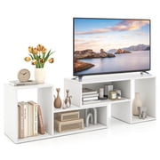 Costway 2 PCS Meubles TV Ajustables avec Cubes de Rangement pour Téléviseurs jusqu'à 55 po, Cabinets Blanc