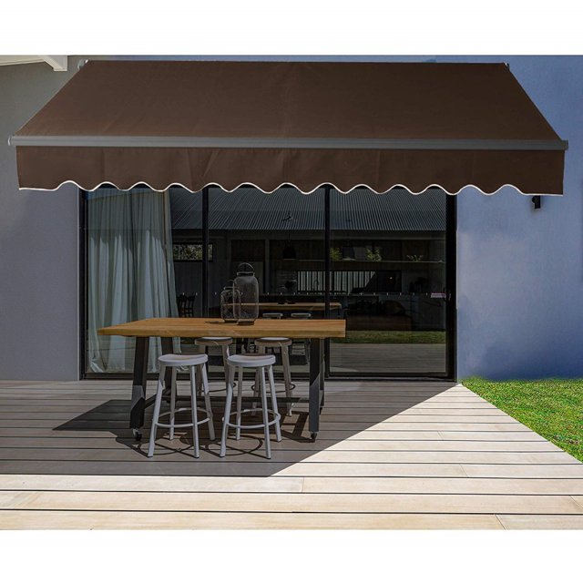 ALEKO Auvent de Terrasse Résidentiel Rétractable à Cadre Noir Motorisé 10 X 8 Pi, Couleur Brun