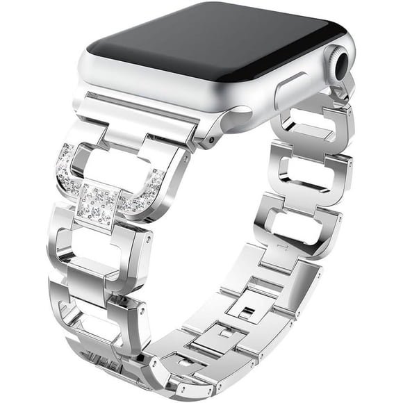 MYKOMI Compatible with Apple Watch 45mm 41mm Band -Metal Stainless Steel with Crystal Diamond Watch Band Replacement Strap for iWatch Series 8/7/6/SE/5/4/3/2/1