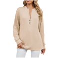 thumbnail image 2 of RXIRUCGD Mode Décontractée pour Femmes Chandail en Molleton à Manches Longues Col en V Confortable, Beige, Taille : L, 2 of 9
