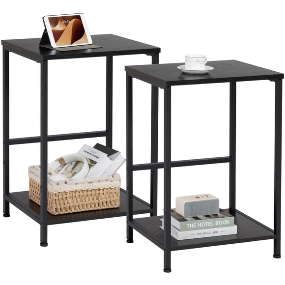 AMHANCIBLE Side Table, Set of 2, End Table for Living Room, Bedside Table with 2-Layer Storage Shelves for Small Spaces, Modern N