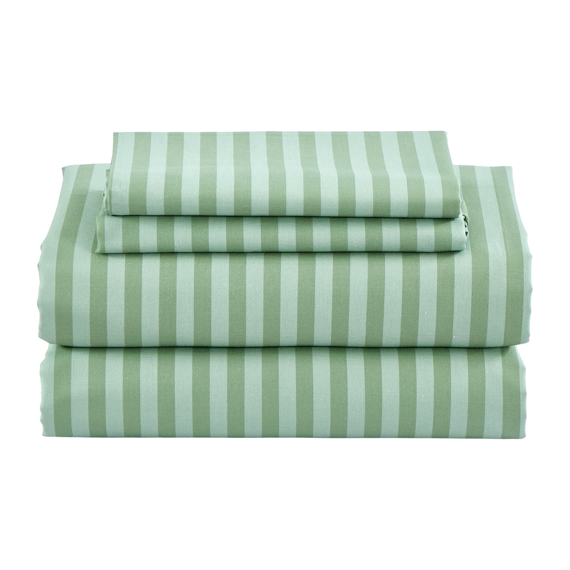 Mainstays Ensemble de draps à rayures classiques Double, 4 pièces, Vert, Adulte..