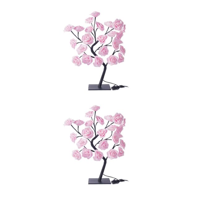 Maytalsory Color Changing Lighted Rose Lamp Remote Control Energy Saving Artificial Bonsai Tree Lights Gift For Any Occasion pink black rod 2Set