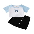 thumbnail image 1 of Tenues 2 Pcs pour Filles, Ensemble T-shirt à Manches Courtes + Jupe Butterfly, 1 of 6