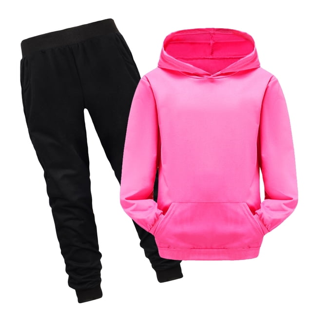 Hiiyo Boys Casual Active Outfits Solid Color Pullover Hoodie Sweatpants Set