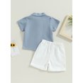 thumbnail image 4 of Fortune Toddler Boys Cotton Linen Outfits Short Sleeve Button Down Shirt Shorts 2Pcs Set, 4 of 8