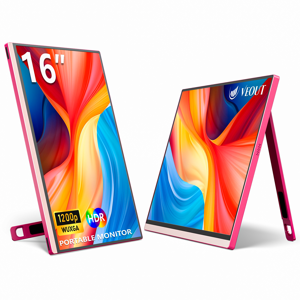 16 Moniteur portable de pouce pour ordinateur portable, 1920x1200P Ultra mince FHD IPS 16:10 Affichage externe, 100% sRGB Support en aluminium, USB-C/Mini HDMI, Utilisation pour PC, Téléphone, bureau (Pink)