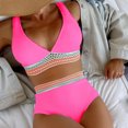 thumbnail image 1 of TACILIP Womens High Waisted Bikinis Set V Neck Swimsuit 2 Piece Bathing Suit Color Block Swimwear, 1 of 6