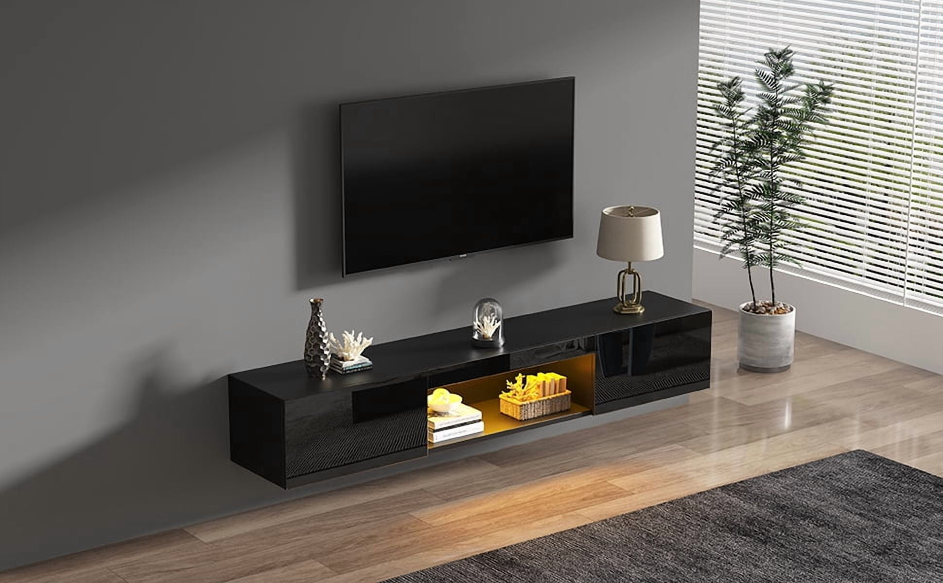Meuble télé suspendu Noble House 160 cm avec éclairage DEL, pour téléviseur 178 cm, noir