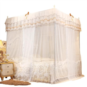 Rdeghly Luxury Princess Four Corner Post Bed Canopy Mosquito Netting, White, Three Side Openings, 1 Count