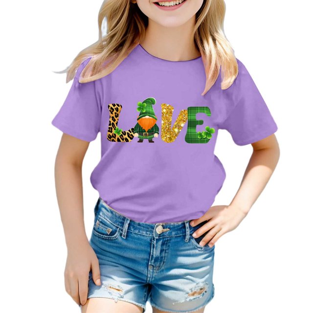 TZEWGL Hauts pour Tout-Petits Manches Courtes Col Rond Imprimés de Dessins Animés Haut Tendance pour Enfants Taille 8-9T