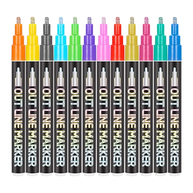 Agiferg 1.5ml Dream Double Line Outline Pen Set DIY Hand Account Pen Color Metal Double Line Highlighter
