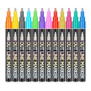 Pens For Teachers Gifts Student Supplies 1.5ml Dream Double Line Outline Pen Set DIY Hand Account Pen Color Metal Double Line Highlighter Multi-color