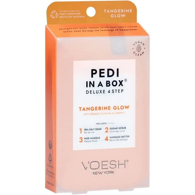 VOESH Ensemble de 4 Étapes de Luxe « Pedi In A Box » - Éclat Tangerine