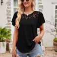 thumbnail image 2 of Timegard Tops for Women Summer Beach Casual Lace Round Neck Ruffle Short Sleeve Loose Solid Color Tops, 2 of 7