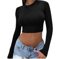 thumbnail image 1 of Yuyuzo Hauts de Sortie pour Femmes Chandails à Manches Longues Col Rond Crop Top Décontracté Ajusté T-Shirts Basiques, 1 of 5