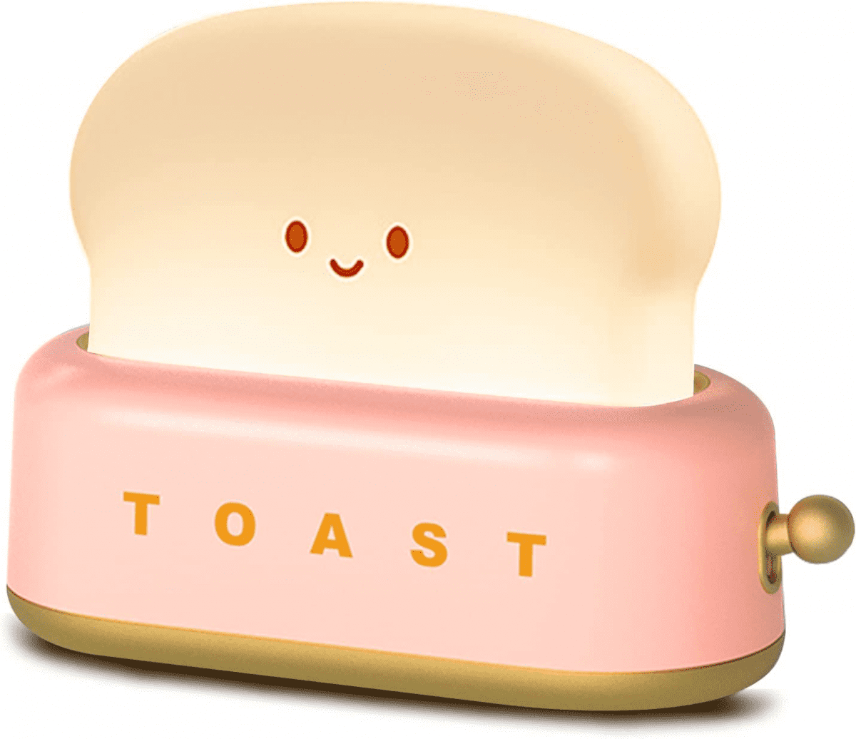 YSTINNG Desk Decor Toaster Lamp, Rechargeable Small Lamp with Smile Face Toast Bread Cute Toaster Shape Room Decor Night Light(Pink) A311-001