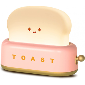 YSTINNG Desk Decor Toaster Lamp, Rechargeable Small Lamp with Smile Face Toast Bread Cute Toaster Shape Room Decor Night Light(Pink) A311-001