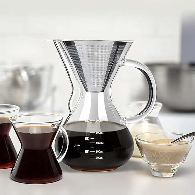 WIFKLSIIPG Égouttoir à Café pour Infusion Manuelle Réutilisable en Acier Inoxydable Filtre à Café pour Infusion Manuelle Sans Papier Passoire à Café pour 1 4 Tasse avec Base (Argent)