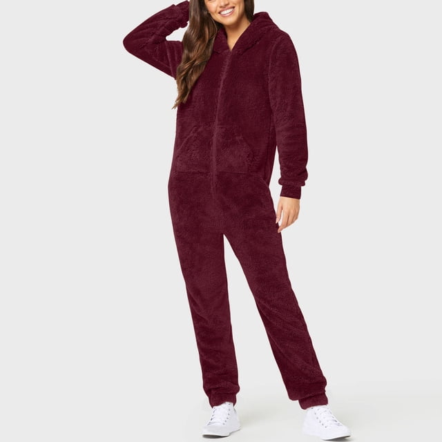 Combinaison pour Femmes, Combinaison à Capuche à Manches Longues pour Femmes, Pyjama Décontracté d'Hiver Chaud, Combinaison de Nuit, Combinaisons d'Automne pour Femmes 2023 en Liquidation