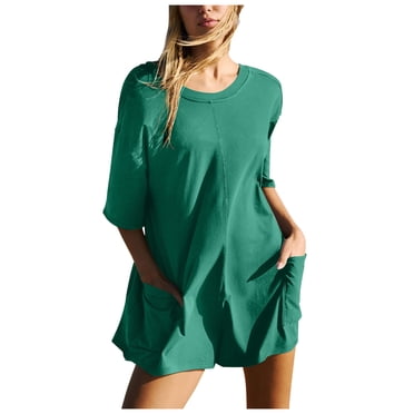 Combinaisons Décontractées d'Été pour Femmes - Combinaison Courte à Manches Courtes, Dos Nu, Ample, Athlétique, pour la Plage, en Polyester, Confortable pour le Quotidien
