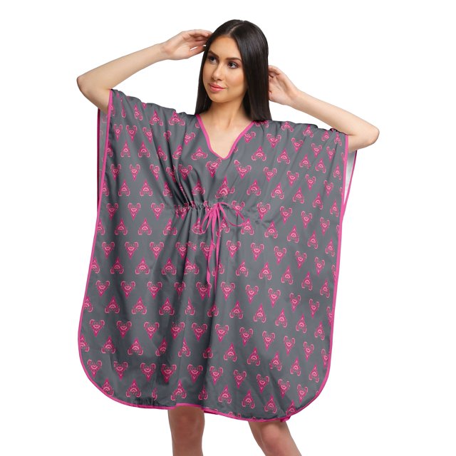 Moomaya Robe Courte de Caftan de Plage, Robe de Couverture Imprimée, Kaftan pour Femmes, Tenue de Plage, Couverture