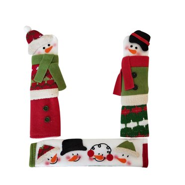 Transemion 3 Pcs Bonhomme de Neige de Noël Couvre-Poignée de Porte de Réfrigérateur Four Cuisine Manche de Poignée 2