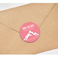 thumbnail image 3 of Darling Souvenir Round 45 Pcs Snowy Mountain Save The Date Stickers Personalized Bride Groom Names And Date Envelope Seals- Peach & White, 3 of 4