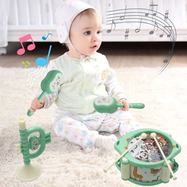 KTTECTOA Musical Toy Set Hand Pat Drum Rattle Trumpet Early Learning Percussion Instrument for Infants Safe ABS Plastic Newborn Gift for Boys and Girls Clearance Outdoor Toys Canada Days