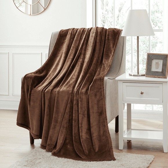 Bourina Fleece Blanket Flannel Throw Blanket (Brown,Throw Size) Lightweight Cozy Microfiber Blanket for Sofa, Couch, Bed, Camping, Travel, 50x60 inches